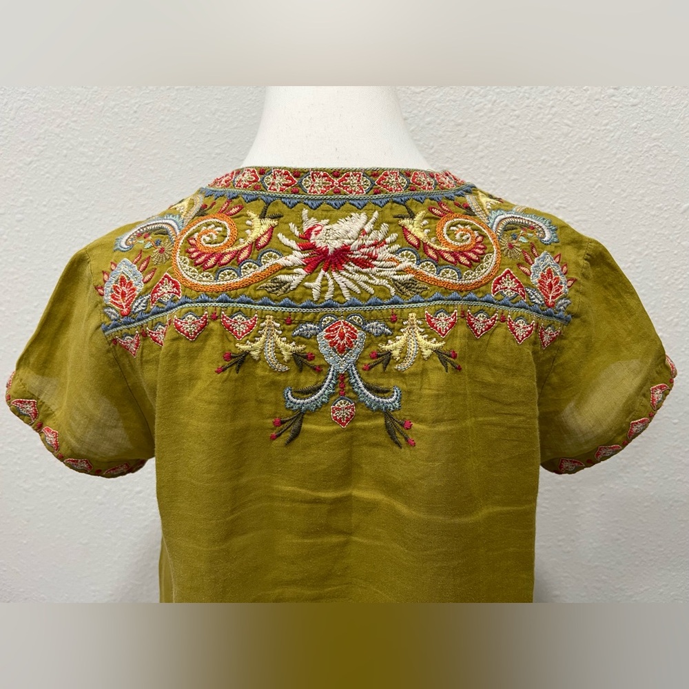 JOHNNY WAS Workshop Tikal Notched Neck Drape Embroidered Top EUC - Picture 5 of 10